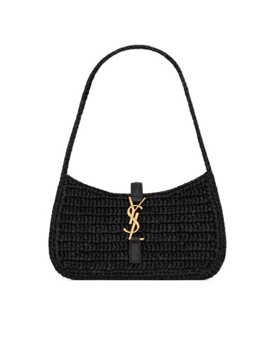 Saint Laurent Handbags - Saint Laurent Le 7 A 5 Mini Raffia & Leather Shoulder Bag, Black